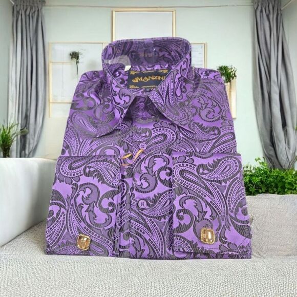 MEN'S MANZINI PURPLE LONG SLEEVE FASHION HIGH BOY SPORT SHIRT. MZT-100. - Picture 1 of 5